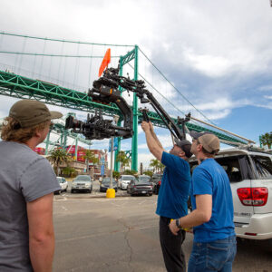 ChaseJib framed by the Vincent-Thomas Bridge